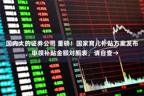 国内大的证券公司 重磅！国家育儿补贴方案发布，申领补贴金额对照表，请自查→